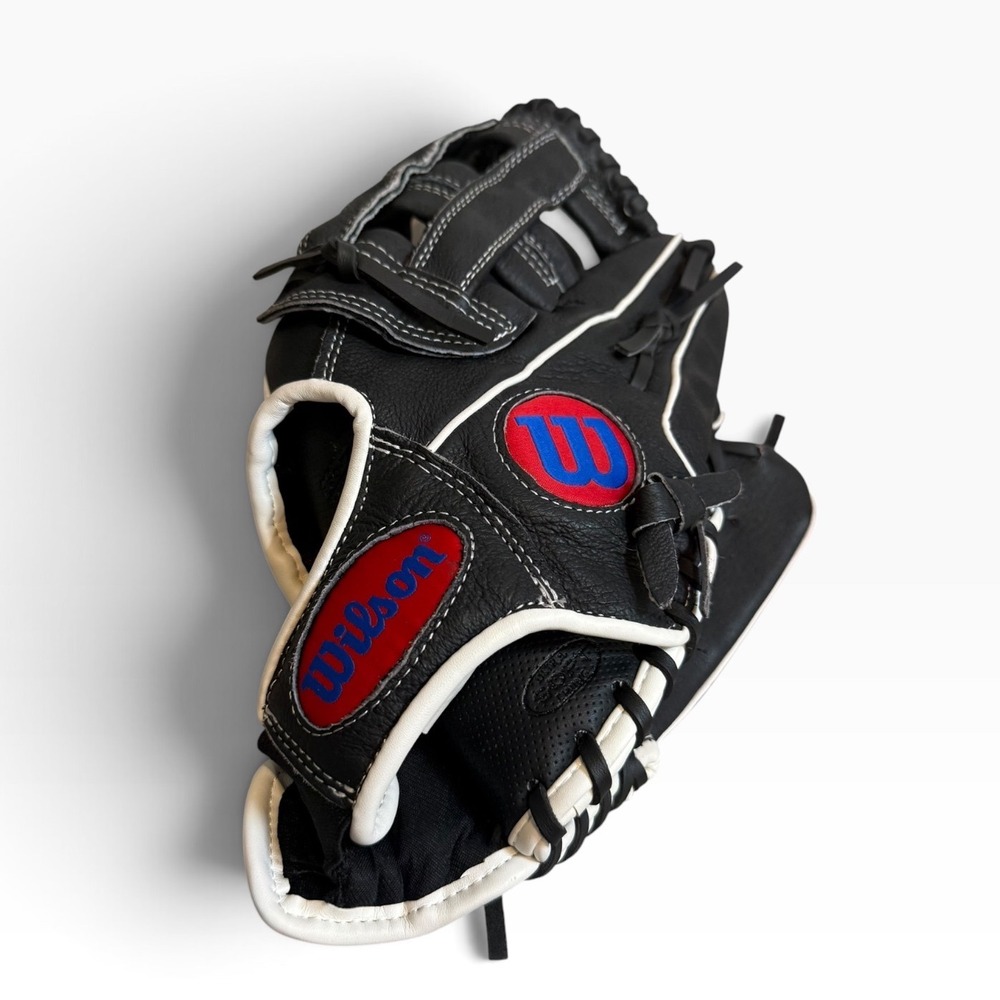 Wilson A450 Baseball Glove 12 Inch Black White Leather Outfield Left Hand glove